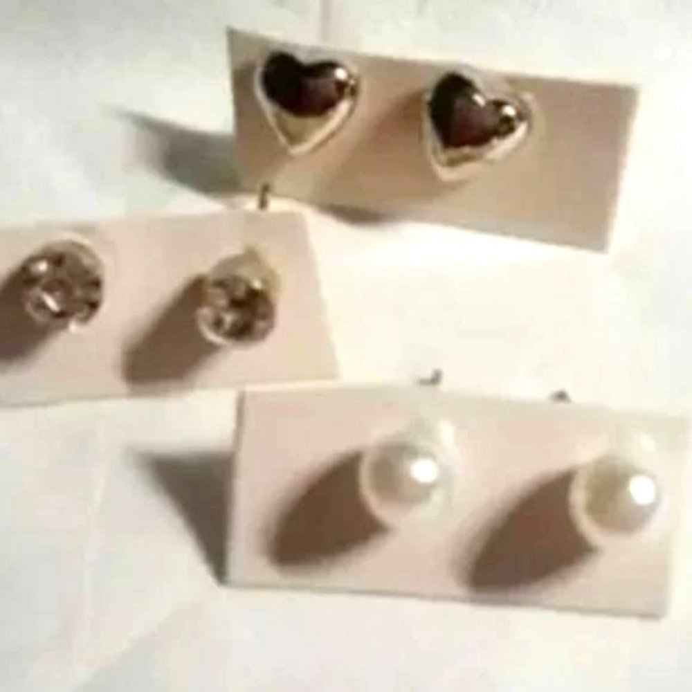 NEW 3 Pairs of Silver Tone Stainless Post Back Pieced Earrings Set Bundle Lot
